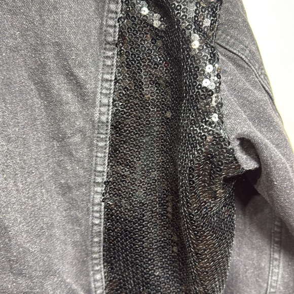 (P1) ASOS DESIGN oversized sequin and leather denim jacket in washed black,Sz L - Picture 9 of 16